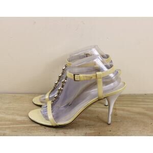 Gucci Shoes 8.5B Yellow Patent Leather Chain Link Strappy Heel Sandals 4" Italy